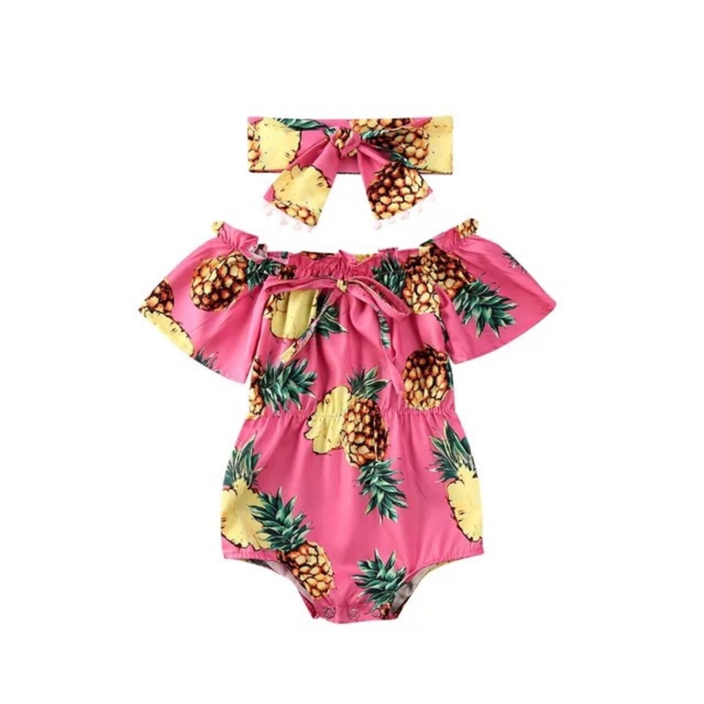 Pink pineapple onesie with head band